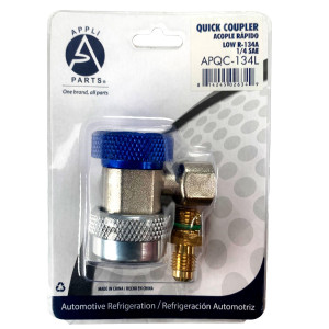 Appli Parts APQC-134L Acople Rapido Refrigeracion y Aire Acondicionado Automotriz para carga y servicio R-134 Baja azul, adaptador de bronce, conexion de 1/4 de pulg