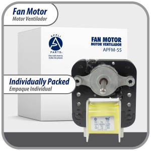 Appli Parts APFM-55 18 W Motor Ventilador, 110 V, 50/60 Hz, 0.38 A, 3000 rpm, rotacion CW remplazo Universal para Evaporadores, no incluye aspa, remplaza numeros originales WR60X203, 305540, PS304745, WR60X0191, WR60X0203, WR60X191 y otros