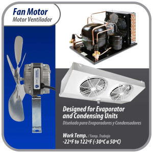 Appli Parts APFM-101E Motor Ventilador 10W Condensador y Evaporador 115V 60Hz 0.65A, Incluye Aspa de Aluminio de 23cm y Base de Montaje, Repuesto Universal para Equipos de Refrigeracion Comercial