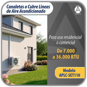 Appli Parts APLC-SET110 Cobertor para Lineas de Aire Acondicionado Juego de 100mm ancho, incluye 2 Rectas, 1 Acople,1 Tapa Pared, 1 Tapa  