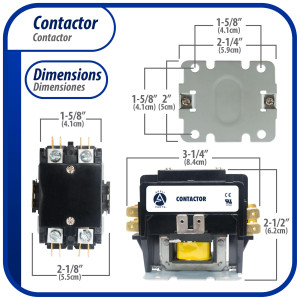 Appli Parts APAC-22024 Contactor 2 Polos 20A 24V Bobina Repuesto para Compresores de CA y Aplicaciones Electricas Certificacion UL E476929 de Trabajo Pesado