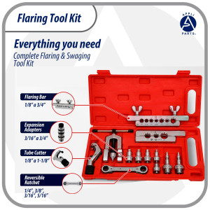 Appli Parts APT-FT278 Flaring and Swage Tool kit for copper, plastic, aluminum pipe and other soft metal tube with cutter and ratchet wrench for HVAC and other applications