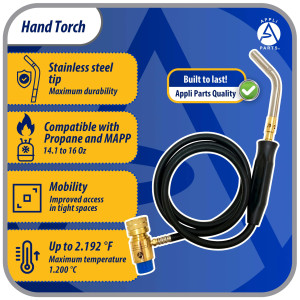 Appli Parts APHT-3W single burner hand torch with 5 ft hose and handle for soldering welding and brazing with map or propane fuel for HVAC and Plumbing 