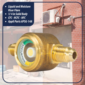 Appli Parts APSG-14A Visor de Liquido 1/4 pulg Flare e Indicador de Humedad con conexiones Rosca con cuerpo solido para Sistemas de Refrigeracion y Aire Acondicionado compatible con refrigerantes CFC, HCFC, HFC