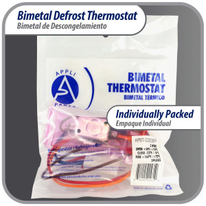 Appli Parts APBT-S2008FP Bimetal Termico Tipo Asiatico 3 Cables Abre 12 C y Cierra -5 C Fusible a 72C Naranja / Rojo / Marron, Remplaza BIM-2008 Termodisco