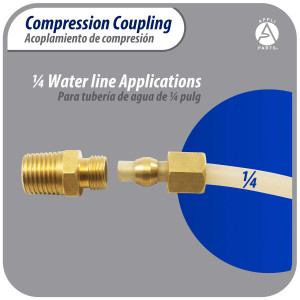 Appli Parts APWF-100BC 1/4 in Brass Compression Fitting reduction coupling for in line water filter with Male 3/8 in NPT connection for Copper or PVC tubing