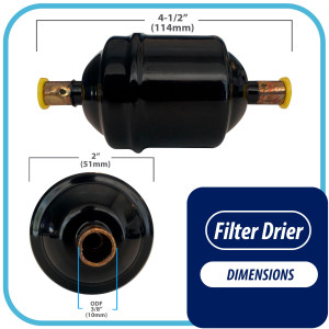 Appli Parts APFD-053S Filtro Secador 3/8 pulg para linea Liquido para Sistemas de Refrigeracion y aire acondicionado 053S ODF Soldable Universal Unidireccional 114mm Largo 51mm Ancho