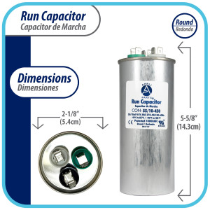 Appli Parts Condensador Capacitor de Marcha 55+10 Mfd uF (microfaradios) 370VAC o 450VAC CBB65 Universal Aire acondicionado y aplicaciones Redondo UL E476928 14.3cm Alto 5.4cm Ancho CON-55/10-450 Appli Parts Condensador Capacitor de Marcha 55+10 Mfd uF (microfaradios) 370VAC o 450VAC CBB65 Universal Aire acondicionado y aplicaciones Redondo UL E476928 14.3cm Alto 5.4cm Ancho CON-55/10-450