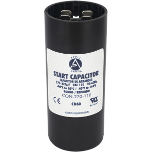 Appli Parts motor start capacitor 300-360 Mfd (microfarads) uF 110-125 VAC universal fit for electric motor applications 1-7/16 in Wide 3-3/8 in Height CON-300-110
