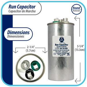 Appli Parts Condensador Capacitor de Marcha 65+10 Mfd uF (microfaradios) 370VAC o 450VAC CBB65 Universal Aire acondicionado y aplicaciones Redondo UL E476928 13.3cm Alto 5.7cm Ancho CON-65/10-450 Appli Parts Condensador Capacitor de Marcha 65+10 Mfd uF (microfaradios) 370VAC o 450VAC CBB65 Universal Aire acondicionado y aplicaciones Redondo UL E476928 13.3cm Alto 5.7cm Ancho CON-65/10-450