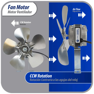 Appli Parts APFM-102E Motor Ventilador 10W Condensador y Evaporador 220V 60Hz 0.35A, Incluye Aspa de Aluminio de 23cm y Base de Montaje, Repuesto Universal para Equipos de Refrigeracion Comercial
