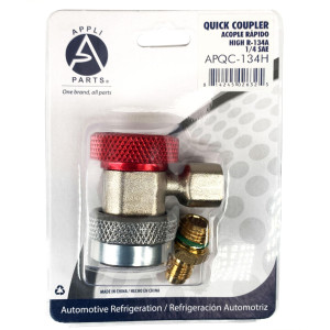 Appli Parts APQC-134H Acople Rapido Refrigeracion y Aire Acondicionado Automotriz para carga y servicio R-134 Alta rojo, adaptador de bronce, conexion de 1/4 de pulg