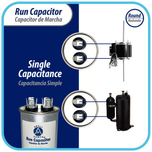 Appli Parts Condensador Capacitor de Marcha 15 Mfd uF (microfaradios) 370VAC o 450VAC CBB65 Universal Aire acondicionado y otras aplicaciones Redondo UL E476928 7.5cm Alto 4.1cm Ancho CON-15-450