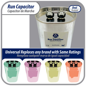 Appli Parts Condensador Capacitor de Marcha 10 Mfd uF (microfaradios) 370/450VAC CBB65 Universal Aire acondicionado y otras aplicaciones Ovalado UL 8cm Alto 3.4cm Ancho 5.4cm Largo CON-10-450-O 
