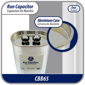 Appli Parts Condensador Capacitor de Marcha 10 Mfd uF (microfaradios) 370/450VAC CBB65 Universal Aire acondicionado y otras aplicaciones Ovalado UL 8cm Alto 3.4cm Ancho 5.4cm Largo CON-10-450-O 