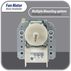 Appli Parts APFM-317 11.5 W Motor Ventilador, 110 V, 50/60 Hz, 0.21 A, 3000 rpm, rotacion CCW, para Evaporadores de Refrigeradores remplaza numeros de parte original WR60X30349, WR60X190, WR60X182 y otros