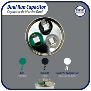 Appli Parts CON-45/7.5-450 Dual Run Capacitor for ac 45+7.5 Mfd uF (microfarads) 370VAC or 450VAC CBB65 Round Universal fit for hvac and other applications 5-3/8 in High 2 in Wide