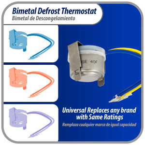 Appli Parts APBT-L55CA Bimetal Termico 2 Cables Abre a 13C y Cierra a 4C, con clip, cables de colores azul y amarillo, Referencia BIM-318 / Termodisco 15pies