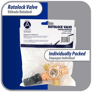Appli Parts APRV-VA09 Valvula Rotolock V09 1-1/4 pulg x 5/8 pulg Soldable con puertos de acceso de 1/4 pulg Universal para sistemas de refrigeracion y aire acondicionado