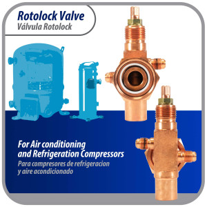 Appli Parts APRV-VA09 Valvula Rotolock V09 1-1/4 pulg x 5/8 pulg Soldable con puertos de acceso de 1/4 pulg Universal para sistemas de refrigeracion y aire acondicionado