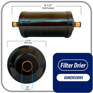 Appli Parts APFD-415S Filtro Secador 5/8 pulg para linea Liquido para Sistemas de Refrigeracion y aire acondicionado 415S ODF Soldable Universal Unidireccional 241mm Largo 95mm Ancho