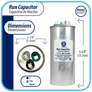Appli Parts Condensador Capacitor de Marcha 50+7.5 Mfd uF (microfaradios) 370VAC o 450VAC CBB65 Universal Aire acondicionado y otras aplicaciones Redondo UL E476928 13.7cm Alto 5.4cm Ancho CON-50/7.5-450
 Appli Parts Condensador Capacitor de Marcha 50+7.5 Mfd uF (microfaradios) 370VAC o 450VAC CBB65 Universal Aire acondicionado y otras aplicaciones Redondo UL E476928 13.7cm Alto 5.4cm Ancho CON-50/7.5-450