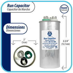 Appli Parts Condensador Capacitor de Marcha 35+7.5 Mfd uF (microfaradios) 370VAC o 450VAC CBB65 Universal para Aire acondicionado y aplicaciones Redondo UL E476928 12.1cm Alto 5cm Ancho CON-35/7.5-450
 Appli Parts Condensador Capacitor de Marcha 35+7.5 Mfd uF (microfaradios) 370VAC o 450VAC CBB65 Universal para Aire acondicionado y aplicaciones Redondo UL E476928 12.1cm Alto 5cm Ancho CON-35/7.5-450