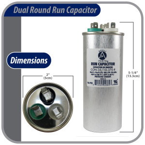 Appli Parts Condensador Capacitor de Marcha 35+10 Mfd uF (microfaradios) 370VAC CBB65 Universal Aire acondicionado y otras aplicaciones Redondo UL E476928 5cm Ancho 13.3cm Alto CON-35/10-370-R Appli Parts Condensador Capacitor de Marcha 35+10 Mfd uF (microfaradios) 370VAC CBB65 Universal Aire acondicionado y otras aplicaciones Redondo UL E476928 5cm Ancho 13.3cm Alto CON-35/10-370-R