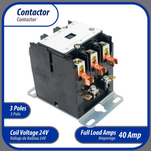 Appli Parts APAC-34024 Contactor 3 Polos 40A 24V Bobina Repuesto para Compresores de CA y Aplicaciones Electricas Certificacion UL E476929 de Trabajo Pesado