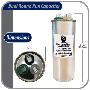 Appli Parts Condensador Capacitor de Marcha 50+7.5 Mfd uF (microfaradios) 370VAC CBB65 Universal Aire acondicionado y otras aplicaciones Redondo UL E476928 5cm Ancho 13.6cm Alto CON-50/7.5-370-R Appli Parts Condensador Capacitor de Marcha 50+7.5 Mfd uF (microfaradios) 370VAC CBB65 Universal Aire acondicionado y otras aplicaciones Redondo UL E476928 5cm Ancho 13.6cm Alto CON-50/7.5-370-R