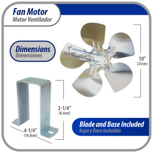 Appli Parts APFM-181E Motor Ventilador 18W Condensador y Evaporador 115V 60Hz 1.10A, Incluye Aspa de Aluminio de 25cm y Base de Montaje, Repuesto Universal para Equipos de Refrigeracion Comercial
