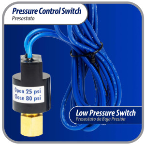 Appli Parts APPS-2580 Valvula Presostato R22 Baja, Abre 25 psi, Cierra 80 psi, 1 m Cable, SPST, 1/4 SAE Hembra, Reset Automatico, remplazo Universal para Aire Acondicionado