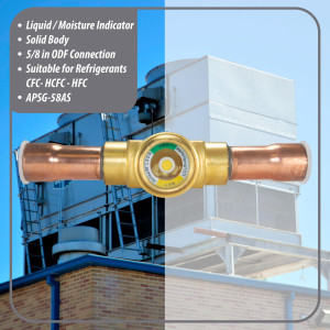 Appli Parts APSG-58AS Visor de Liquido 5/8 pulg Indicador de Humedad con conexiones Soldable con cuerpo solido para Sistemas de Refrigeracion y Aire Acondicionado compatible con refrigerantes CFC, HCFC, HFC