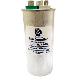 Appli Parts Dual Run Capacitor for ac 35+7.5 Mfd uF (microfarads) 370VAC CBB65 Round Universal fit for hvac and other applications 2 in Wide 4-3/4 in Height CON-35/7.5-370-R  