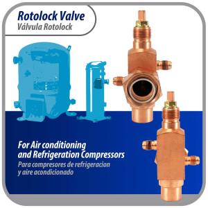 Appli Parts APRV-VA05 Valvula Rotolock V05 1-1/4 pulg x 7/8 pulg Soldable con puertos de acceso de 1/4 pulg Universal para sistemas de refrigeracion y aire acondicionado