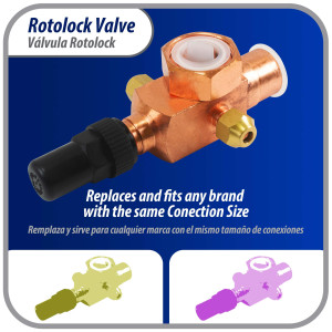 Appli Parts APRV-VA05 Valvula Rotolock V05 1-1/4 pulg x 7/8 pulg Soldable con puertos de acceso de 1/4 pulg Universal para sistemas de refrigeracion y aire acondicionado