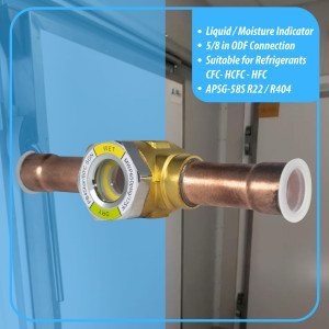 Appli Parts APSG-58S Visor de Liquido 5/8 pulg Indicador de Humedad con conexiones Soldable con cuerpo extraible para Sistemas de Refrigeracion y Aire Acondicionado compatible con refrigerantes CFC, HCFC, HFC