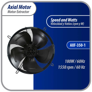 Appli Parts AXF-350-1 Extractor Axial 350 mm (13-3/4 pulg) 110V, 1 ph, 60 Hz, 180 W, 1550 rpm, Rango Temperatura -30 C a 60 C, incluye aspa y base tipo jaula