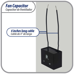 Appli Parts Condensador Capacitor de ventilador 6 mfd (microfaradios) uf 250VAC con 2 cables compatible con cualquier marca de igual capacitancia 4.7cm Ancho 1.8cm Prof 3.4cm Alto CAP-6-250-2C