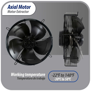 Appli Parts AXF-300 Extractor Axial 300 mm (11-3/4 pulg) 220 V, 1 ph, 50-60 Hz, 115W 1600 rpm, Rango Temperatura -30 C a 60 C, incluye aspa y base tipo jaula