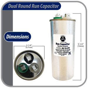 Appli Parts Condensador Capacitor de Marcha 55+10 Mfd uF (microfaradios) 370VAC CBB65 Universal Aire acondicionado y otras aplicaciones Redondo UL E476928 5.7cm Ancho 14cm Alto CON-55/10-370-R Appli Parts Condensador Capacitor de Marcha 55+10 Mfd uF (microfaradios) 370VAC CBB65 Universal Aire acondicionado y otras aplicaciones Redondo UL E476928 5.7cm Ancho 14cm Alto CON-55/10-370-R