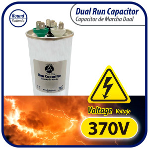 Appli Parts Dual Run Capacitor for ac 55+10 Mfd uF (microfarads) 370VAC CBB65 Round Universal fit for hvac and other applications 2-1/4 in Wide 5-1/2 in Height CON-55/10-370-R  