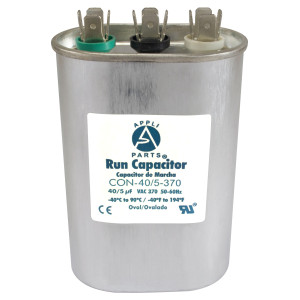 Appli Parts Condensador Capacitor de Marcha 40+5 Mfd uF (microfaradios) 370VAC CBB65 Universal Aire acondicionado y otras aplicaciones Ovalado UL E476928 7.1cm Ancho 4.5cm Prof 10.2cm Alto CON-40/5-370