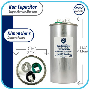 Appli Parts Condensador Capacitor de Marcha 60+10 Mfd uF (microfaradios) 370VAC o 450VAC CBB65 Universal Aire acondicionado y aplicaciones Redondo UL E476928 13.3cm Alto 5.7cm Ancho CON-60/10-450 Appli Parts Condensador Capacitor de Marcha 60+10 Mfd uF (microfaradios) 370VAC o 450VAC CBB65 Universal Aire acondicionado y aplicaciones Redondo UL E476928 13.3cm Alto 5.7cm Ancho CON-60/10-450