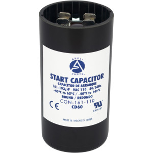 Appli Parts CON-161-110 Capacitor de Arranque 161-193 MFD (microfaradios) uF, 110-125 VAC. Universal para Motores Electricos, condensador de arranque de 3.7 cm de Diametro, 8.6 cm de Alto