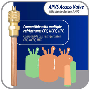 Appli Parts Valvula de acceso de 1/4 SAE x 1/4 pulg OD x con vastago de cobre de 10cm de largo con nucleo y tapa de laton con removedor de nucleo y empacadura APVS-14144