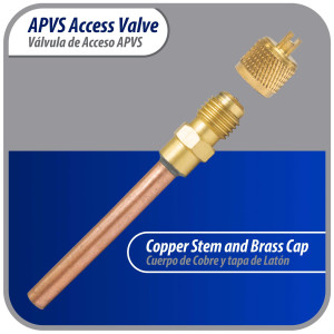 Appli Parts APVS-14144 1/4 in SAE Access Schrader Valve x 1/4 ODF x 4 in Copper Stem with Valve Core and Cap with gasket and core remover for AC and refrigeration systems