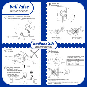 Appli Parts APBV-218 Valvula de Cierre 2-1/8 in tipo Bola de conexion soldable con puerto de servicio SAE de 1/4 in, presion maxima de trabajo 610 psi temperaturas de -30C a 120C longitud total 322mm