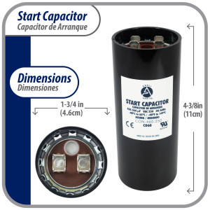 Appli Parts motor start capacitor 460-560 Mfd (microfarads) uF 250 VAC universal fit for electric motor applications 1-3/4 in Diameter 4-3/8 in Height CON-460-250


