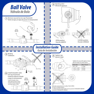 Appli Parts APBV-012 Valvula de Cierre 1/2 in tipo Bola de conexion soldable con puerto de servicio SAE de 1/4 in, presion maxima de trabajo 610 psi temperaturas de -30 C a 120 C longitud total 165mm